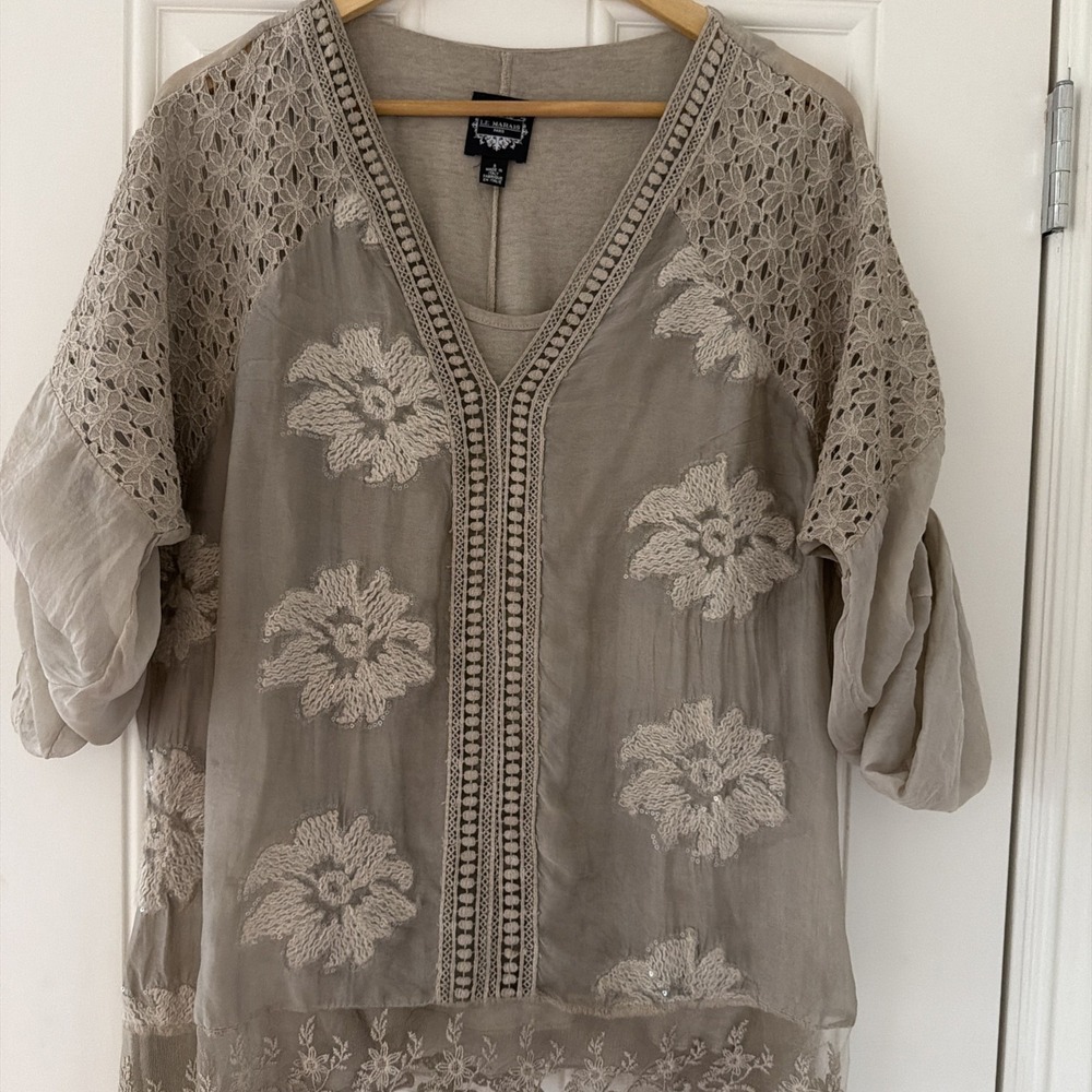 Le Marais Paris Silk Chiffon S Embroidered Blouse Fairy Cottagecore Ethereal